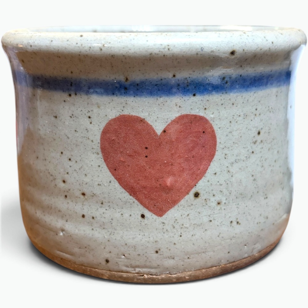 Vintage Hand Thrown Mini Country Crock Signed Heart Studio Art Cottagecore 3in
